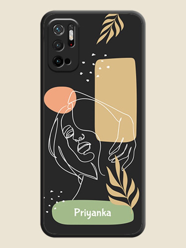 Custom Custom Text With Line Art Of Women & Leaves Design On Space Black Personalized Soft Matte Phone Covers -Poco M3 Pro