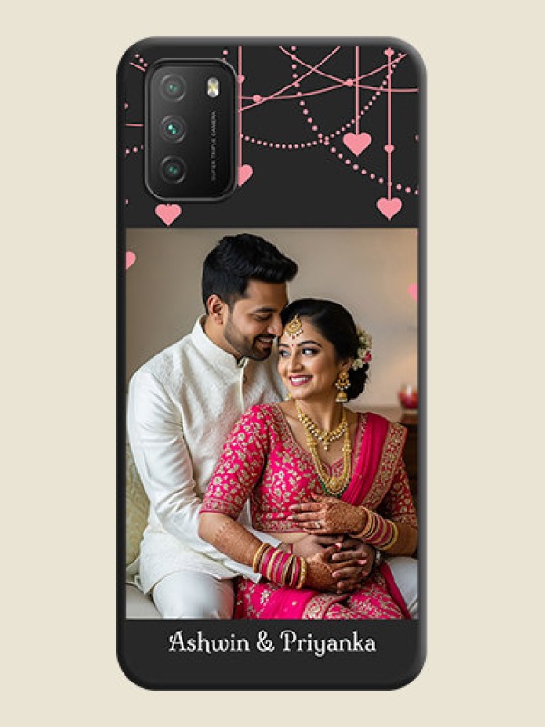 Custom Pink Love Hangings with Text on Space Black Custom Soft Matte Back Cover - Poco M3