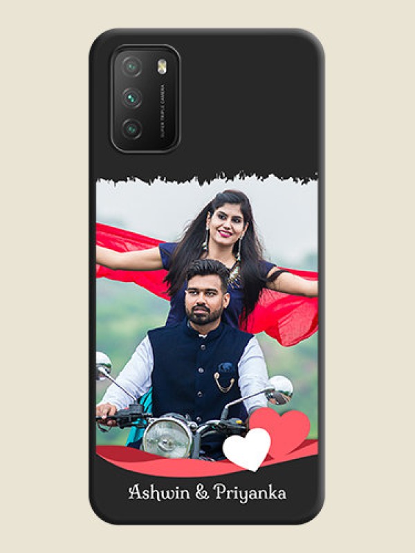 Custom Pin Color Love Shaped Ribbon Design with Text on Space Black Custom Soft Matte Phone Back Cover - Poco M3