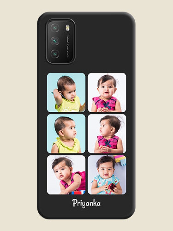 Custom Floral Art with 6 Image Holder on Photo on Space Black Soft Matte Mobile Case - Poco M3