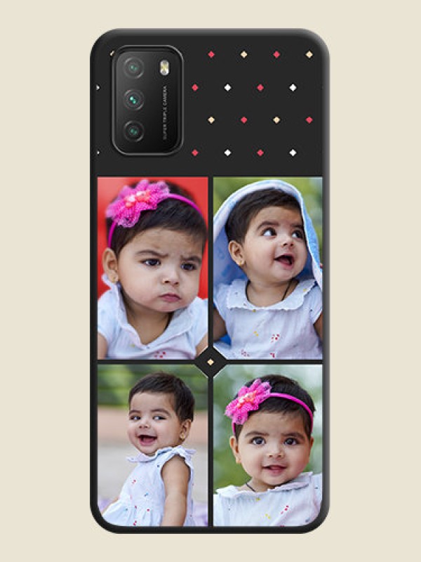 Custom Multicolor Dotted Pattern with 4 Image Holder on Space Black Custom Soft Matte Phone Cases - Poco M3