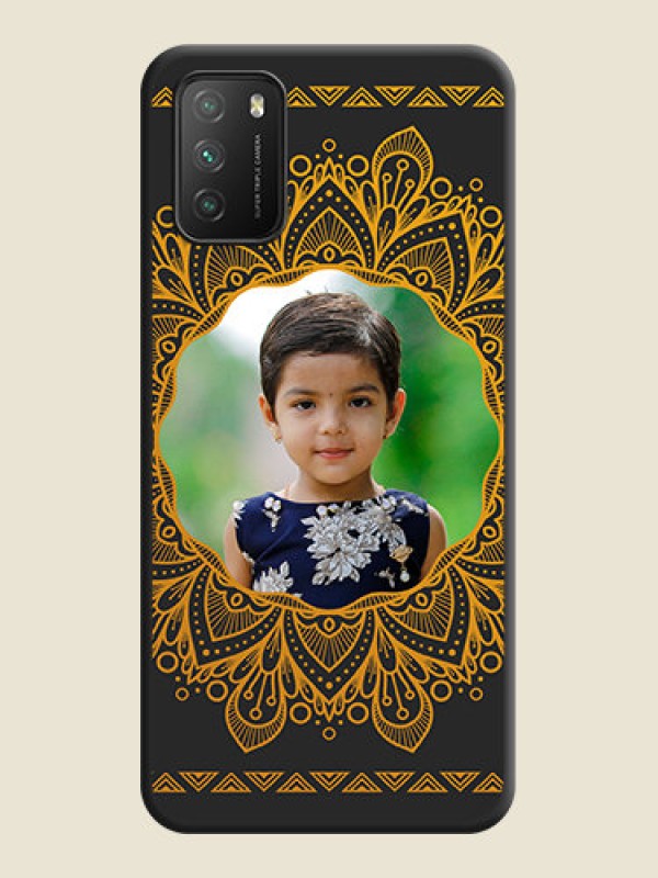 Custom Round Image with Floral Design on Photo on Space Black Soft Matte Mobile Cover - Poco M3