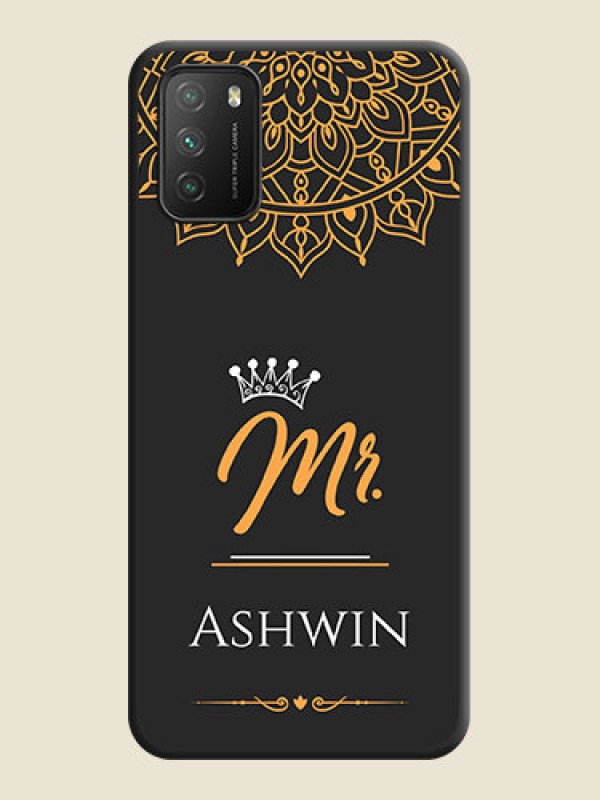 Custom Mr Name with Floral Design  on Personalised Space Black Soft Matte Cases - Poco M3