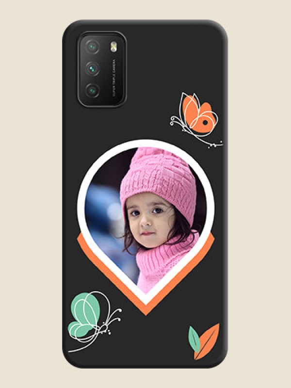 Custom Upload Pic With Simple Butterly Design On Space Black Personalized Soft Matte Phone Covers -Poco M3