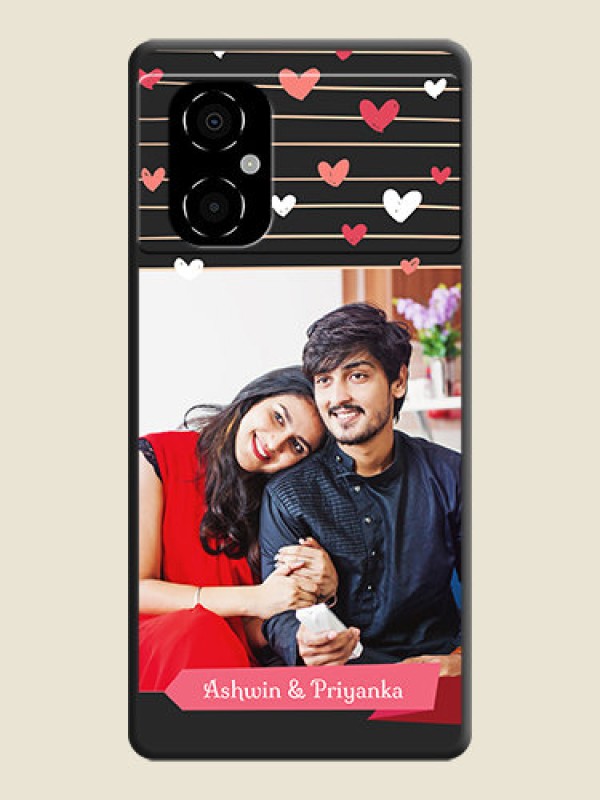 Custom Love Pattern with Name on Pink Ribbon  on Photo on Space Black Soft Matte Back Cover - Poco M4 5G
