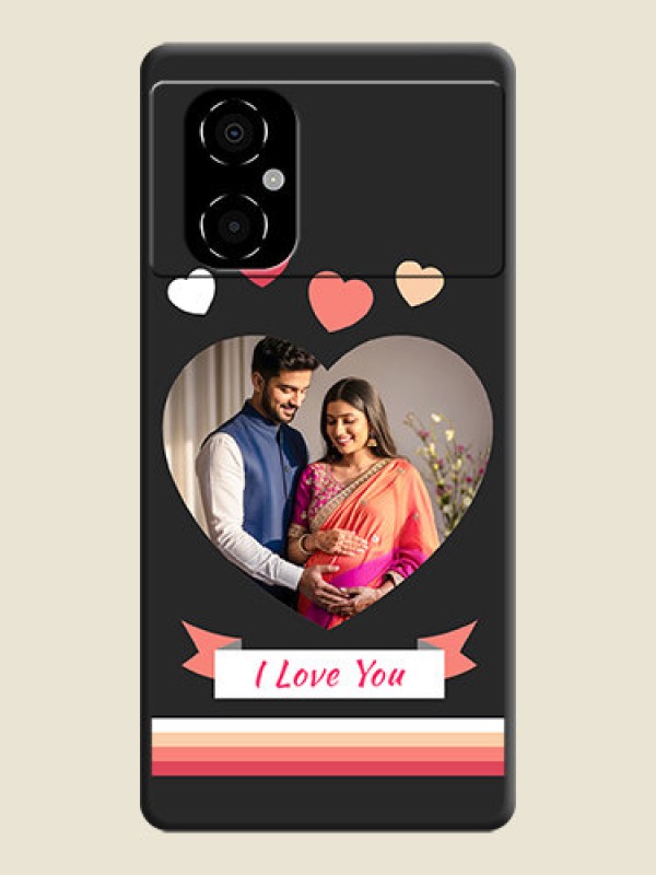 Custom Love Shaped Photo with Colorful Stripes on Personalised Space Black Soft Matte Cases - Poco M4 5G