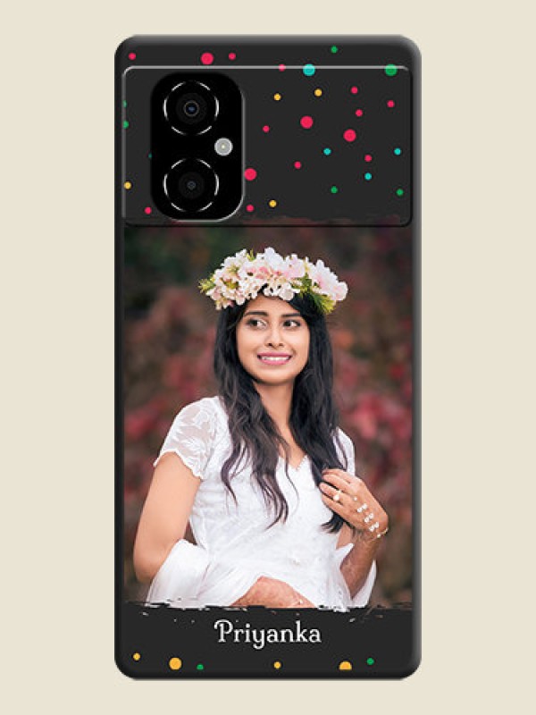 Custom Multicolor Dotted Pattern with Text on Space Black Custom Soft Matte Phone Back Cover - Poco M4 5G