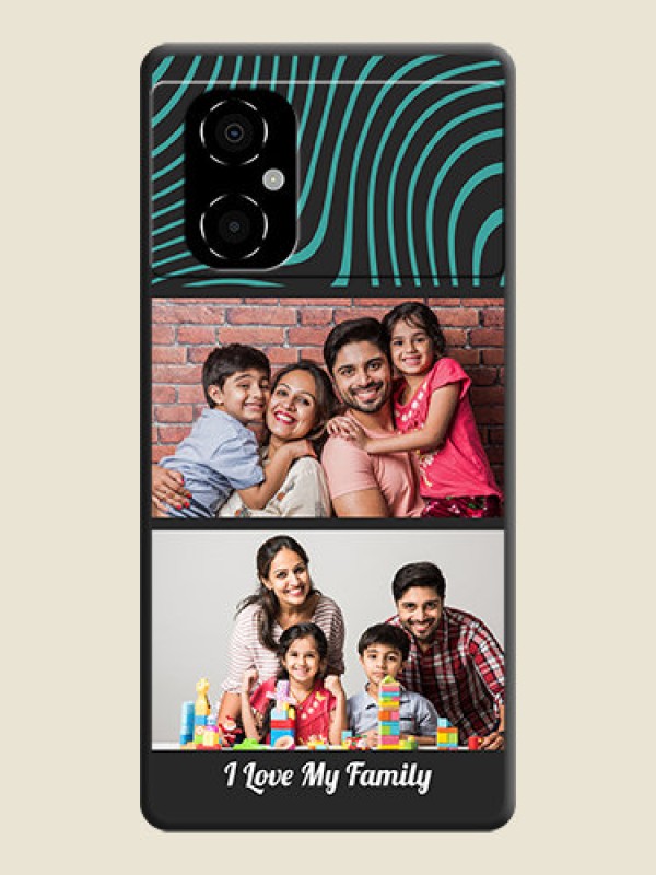 Custom Wave Pattern with 2 Image Holder on Space Black Personalized Soft Matte Phone Covers - Poco M4 5G