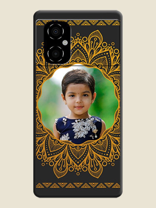 Custom Round Image with Floral Design on Photo on Space Black Soft Matte Mobile Cover - Poco M4 5G