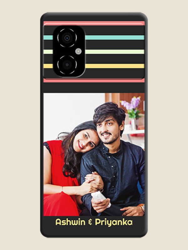 Custom Color Stripes with Photo and Text on Photo on Space Black Soft Matte Mobile Case - Poco M4 5G