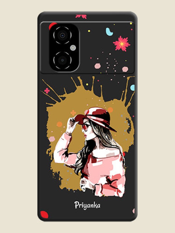 Custom Mordern Lady With Color Splash Background With Custom Text On Space Black Personalized Soft Matte Phone Covers -Poco M4 5G