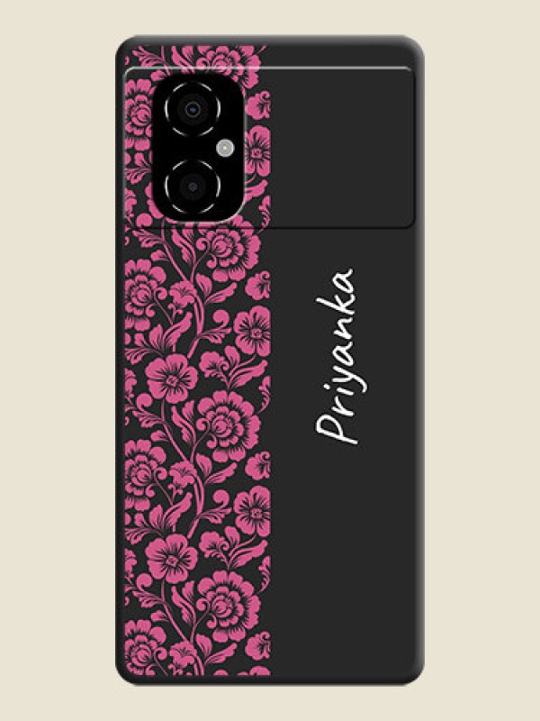 Custom Pink Floral Pattern Design With Custom Text On Space Black Personalized Soft Matte Phone Covers -Poco M4 5G