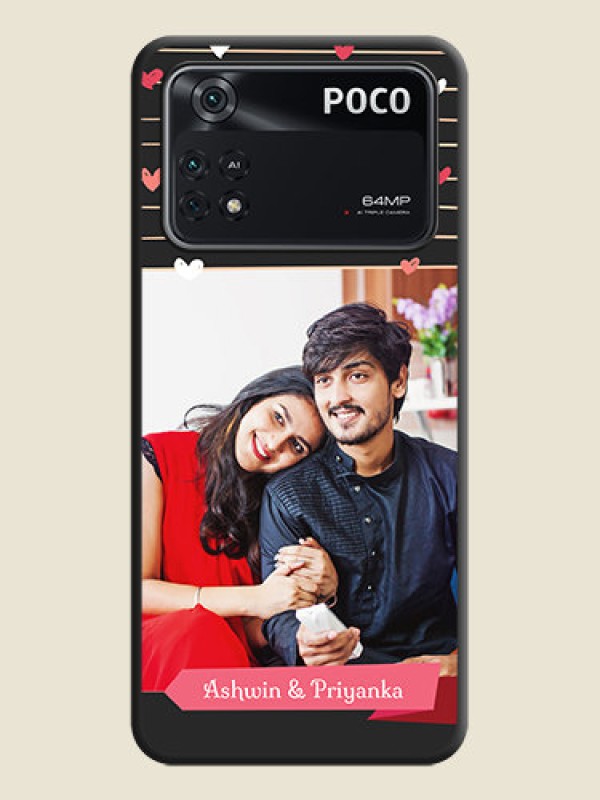 Custom Love Pattern with Name on Pink Ribbon  on Photo on Space Black Soft Matte Back Cover - Poco M4 Pro 4G