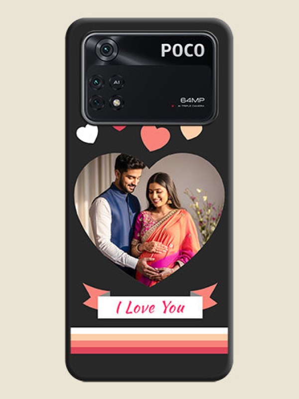 Custom Love Shaped Photo with Colorful Stripes on Personalised Space Black Soft Matte Cases - Poco M4 Pro 4G