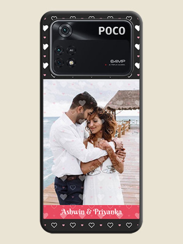 Custom White Color Love Symbols with Text Design on Photo on Space Black Soft Matte Phone Cover - Poco M4 Pro 4G