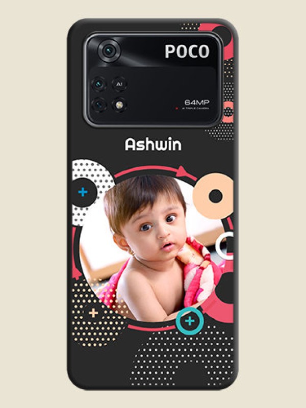 Custom Multicoloured Round Image on Personalised Space Black Soft Matte Cases - Poco M4 Pro 4G