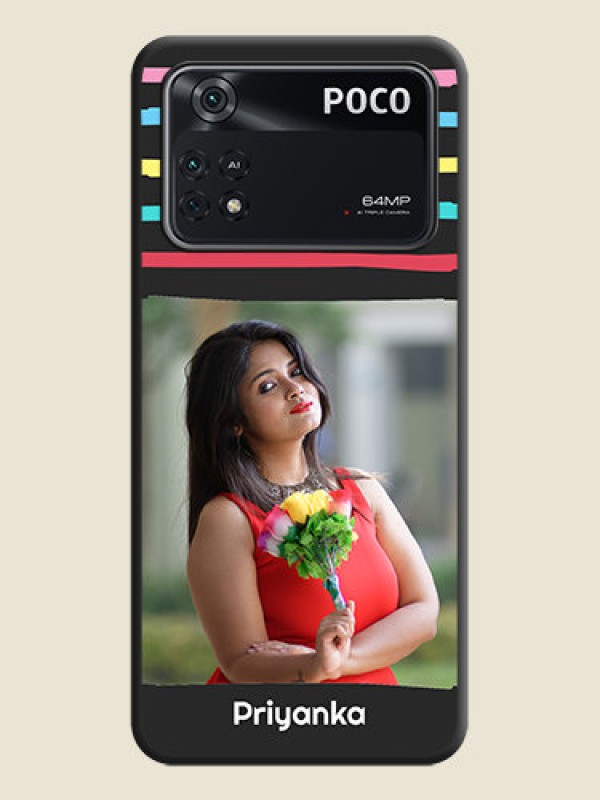 Custom Multicolor Lines with Image on Space Black Personalized Soft Matte Phone Covers - Poco M4 Pro 4G