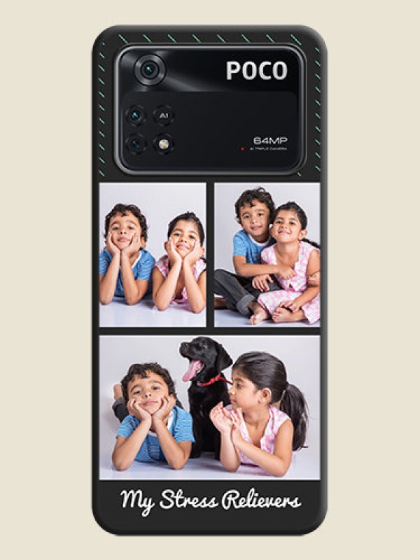 Custom Cross Dotted Pattern with 2 Image Holder  on Personalised Space Black Soft Matte Cases - Poco M4 Pro 4G