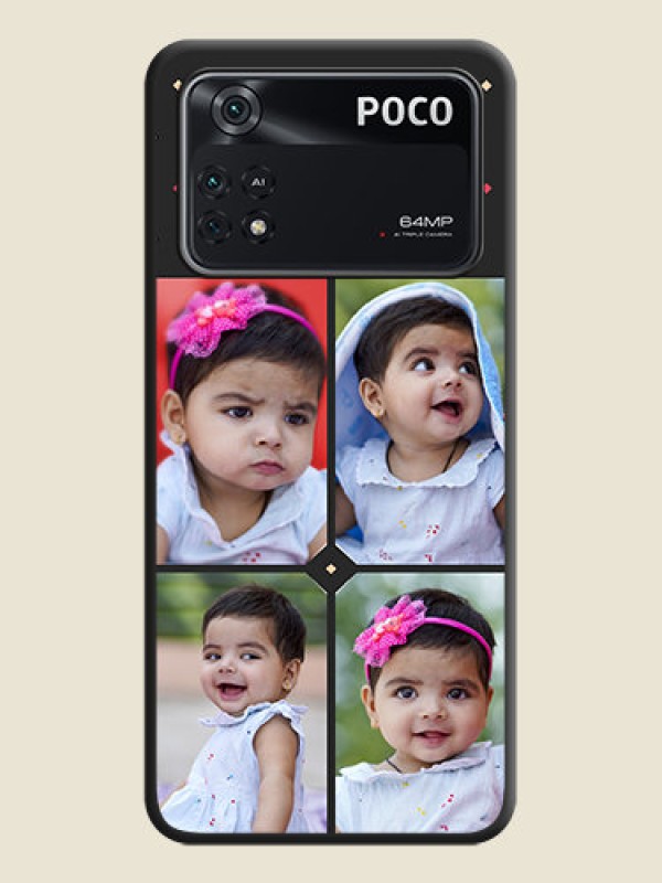 Custom Multicolor Dotted Pattern with 4 Image Holder on Space Black Custom Soft Matte Phone Cases - Poco M4 Pro 4G