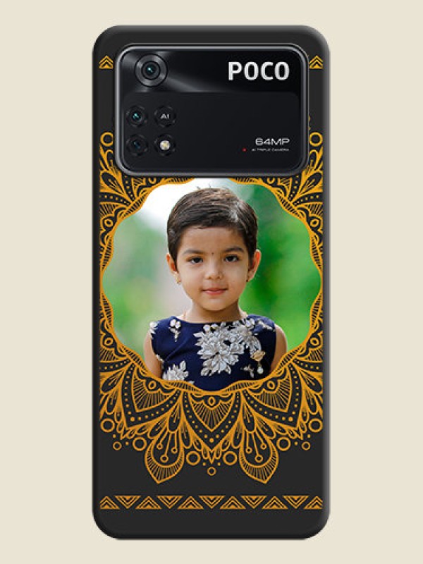 Custom Round Image with Floral Design on Photo on Space Black Soft Matte Mobile Cover - Poco M4 Pro 4G