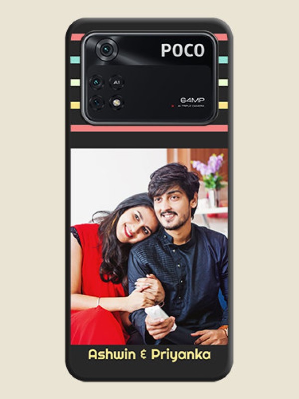 Custom Color Stripes with Photo and Text on Photo on Space Black Soft Matte Mobile Case - Poco M4 Pro 4G
