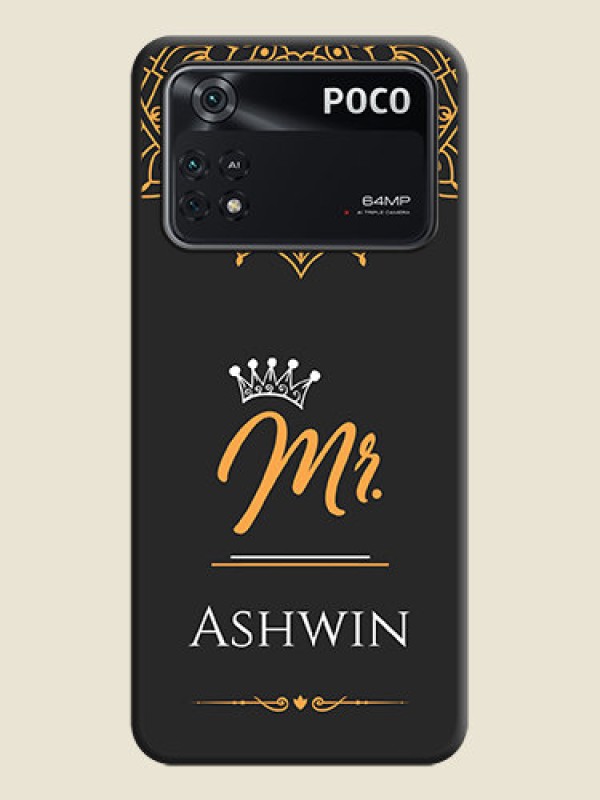 Custom Mr Name with Floral Design  on Personalised Space Black Soft Matte Cases - Poco M4 Pro 4G