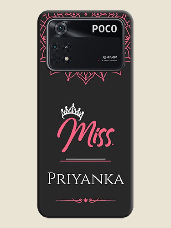 Custom Mrs Name with Floral Design on Space Black Personalized Soft Matte Phone Covers - Poco M4 Pro 4G