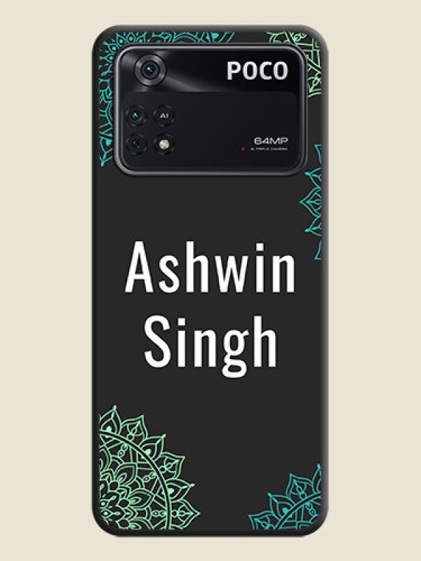 Custom Your Name with Floral Design on Space Black Custom Soft Matte Back Cover - Poco M4 Pro 4G