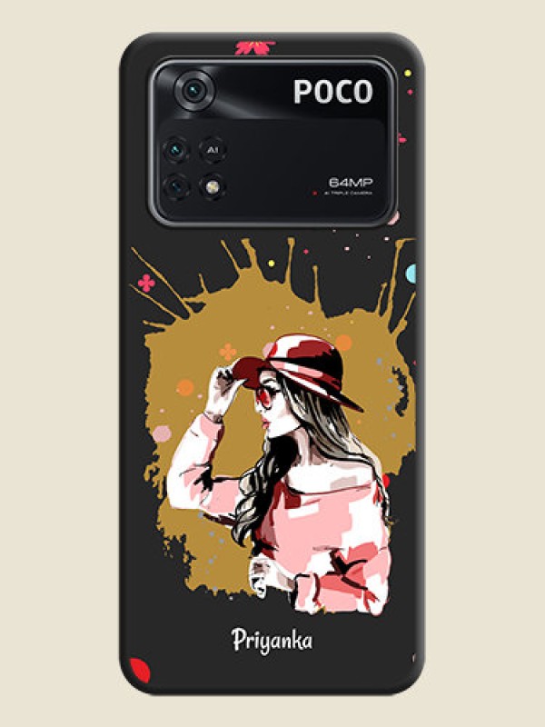 Custom Mordern Lady With Color Splash Background With Custom Text On Space Black Personalized Soft Matte Phone Covers -Poco M4 Pro 4G