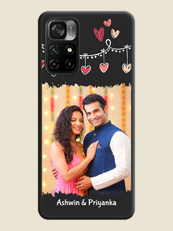 Custom Pink Love Hangings with Name on Space Black Custom Soft Matte Phone Cases - Poco M4 Pro 5G