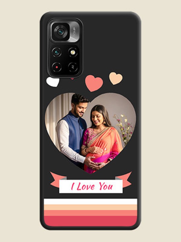 Custom Love Shaped Photo with Colorful Stripes on Personalised Space Black Soft Matte Cases - Poco M4 Pro 5G