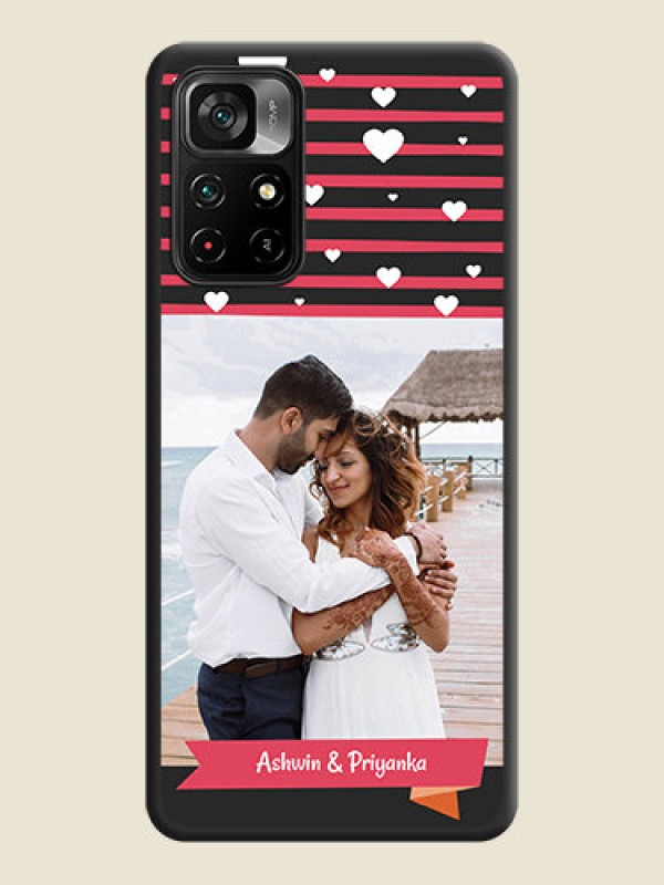 Custom White Color Love Symbols with Pink Lines Pattern on Space Black Custom Soft Matte Phone Cases - Poco M4 Pro 5G