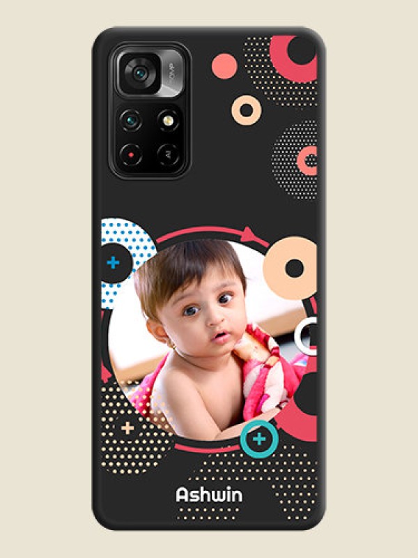 Custom Multicoloured Round Image on Personalised Space Black Soft Matte Cases - Poco M4 Pro 5G