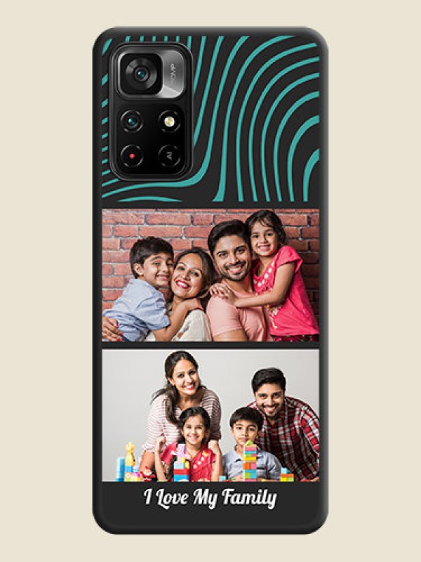 Custom Wave Pattern with 2 Image Holder on Space Black Personalized Soft Matte Phone Covers - Poco M4 Pro 5G