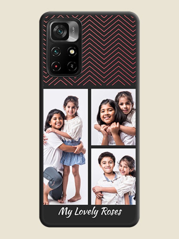 Custom Wave Pattern with 3 Image Holder on Space Black Custom Soft Matte Back Cover - Poco M4 Pro 5G