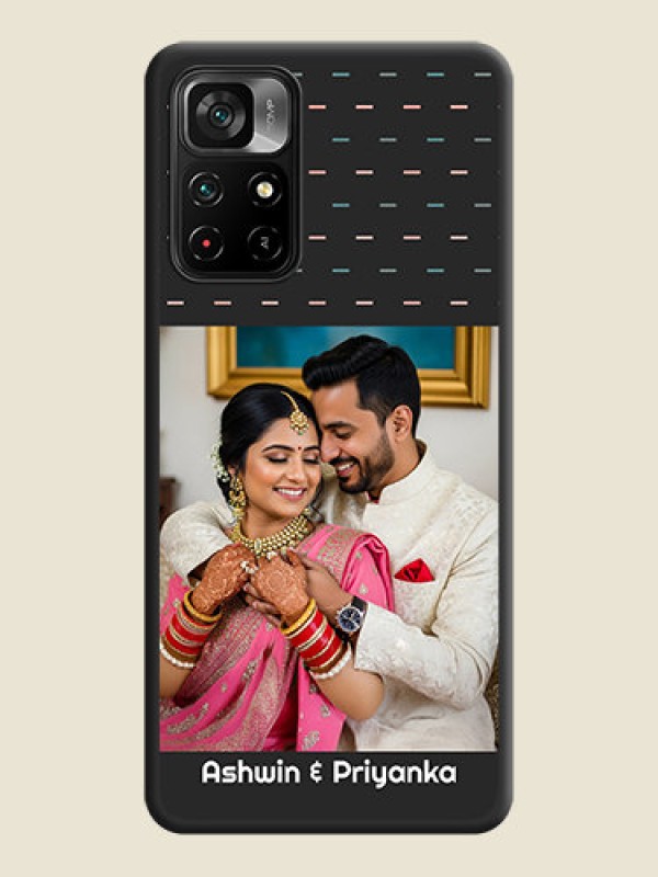 Custom Line Pattern Design with Text on Space Black Custom Soft Matte Phone Back Cover - Poco M4 Pro 5G