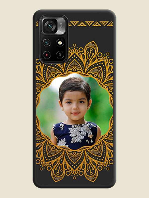 Custom Round Image with Floral Design on Photo on Space Black Soft Matte Mobile Cover - Poco M4 Pro 5G