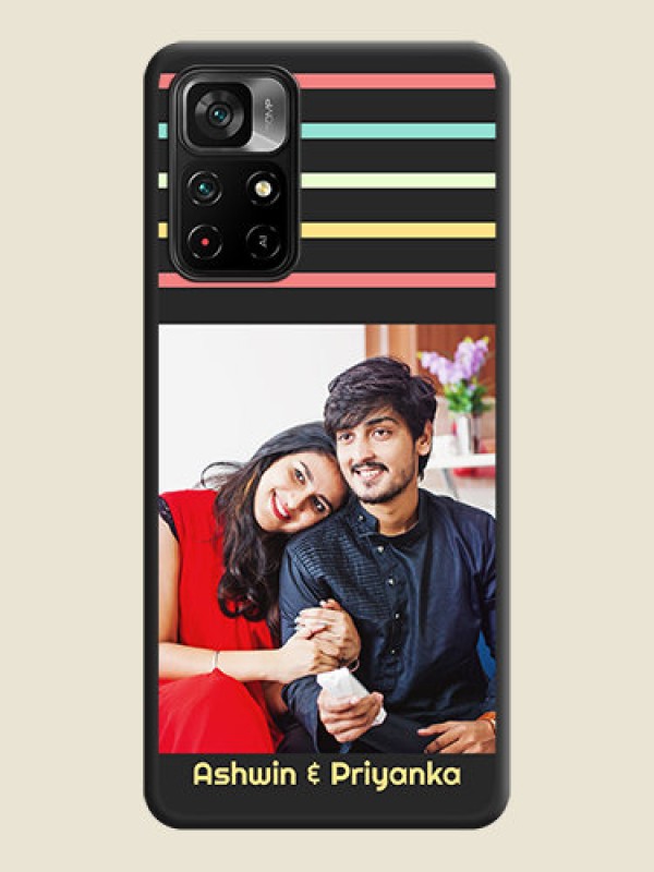 Custom Color Stripes with Photo and Text on Photo on Space Black Soft Matte Mobile Case - Poco M4 Pro 5G