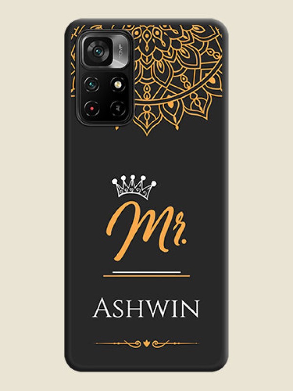 Custom Mr Name with Floral Design  on Personalised Space Black Soft Matte Cases - Poco M4 Pro 5G