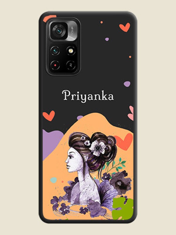 Custom Namecase For Her With Fancy Lady Image On Space Black Personalized Soft Matte Phone Covers -Poco M4 Pro 5G