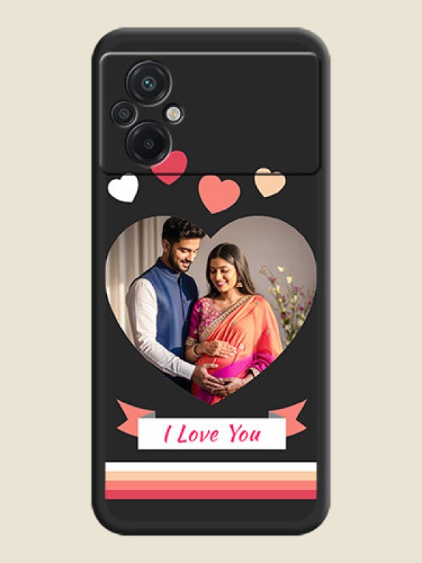 Custom Love Shaped Photo with Colorful Stripes on Personalised Space Black Soft Matte Cases - Poco M5