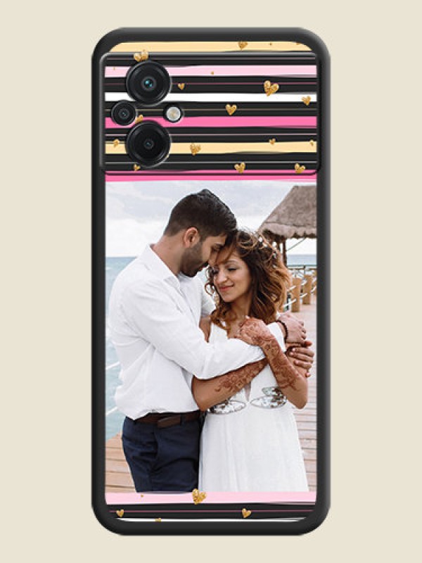 Custom Multicolor Lines and Golden Love Symbols Design on Photo on Space Black Soft Matte Mobile Cover - Poco M5