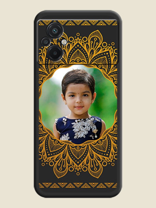 Custom Round Image with Floral Design on Photo on Space Black Soft Matte Mobile Cover - Poco M5