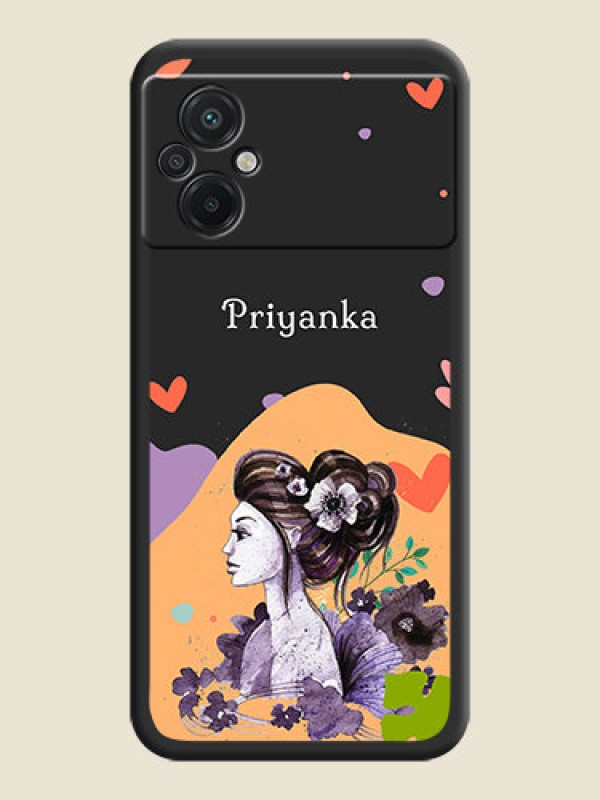 Custom Namecase For Her With Fancy Lady Image On Space Black Personalized Soft Matte Phone Covers -Poco M5