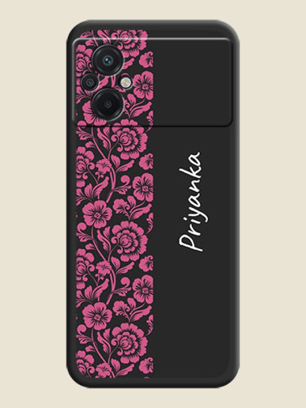 Custom Pink Floral Pattern Design With Custom Text On Space Black Personalized Soft Matte Phone Covers -Poco M5