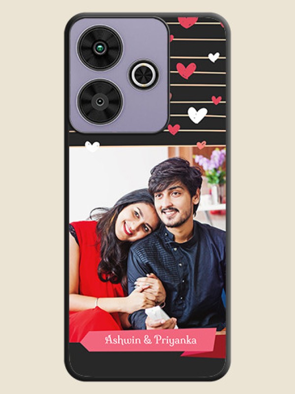 Custom Love Pattern with Name on Pink Ribbon on Photo On Space Black Custom Soft Matte Mobile Back Cover - Poco M6 Plus 5G