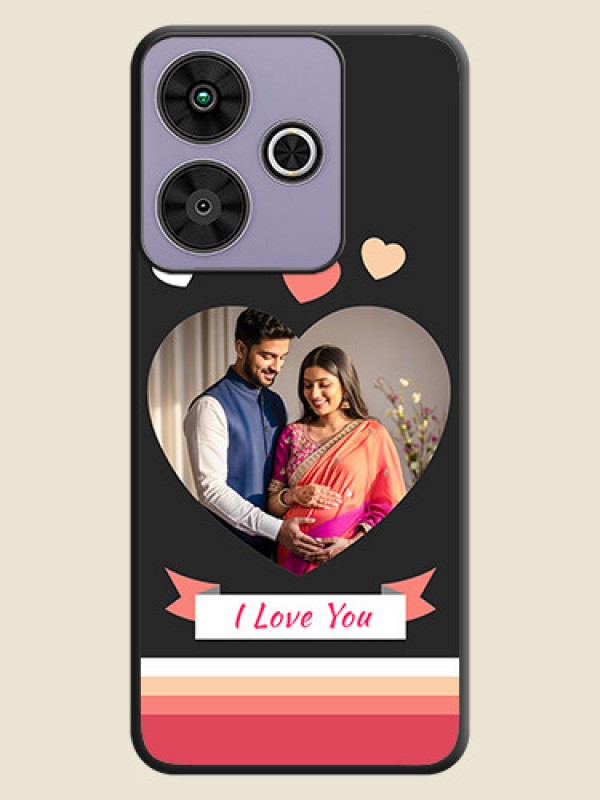 Custom Love Shaped Photo with Colorful Stripes On Space Black Custom Soft Matte Mobile Back Cover - Poco M6 Plus 5G
