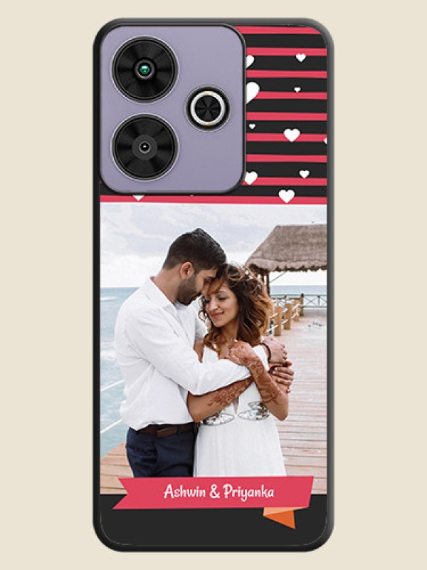 Custom White Color Love Symbols with Pink Lines Pattern On Space Black Custom Soft Matte Mobile Back Cover - Poco M6 Plus 5G