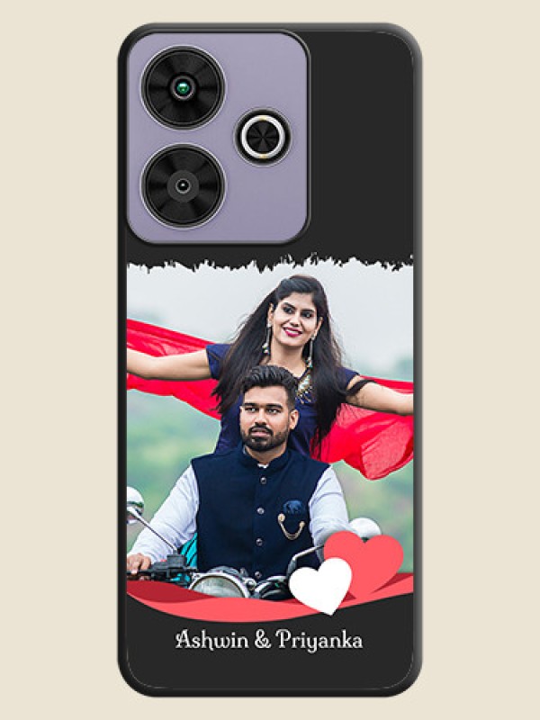 Custom Pin Color Love Shaped Ribbon Design with Text On Space Black Custom Soft Matte Mobile Back Cover - Poco M6 Plus 5G