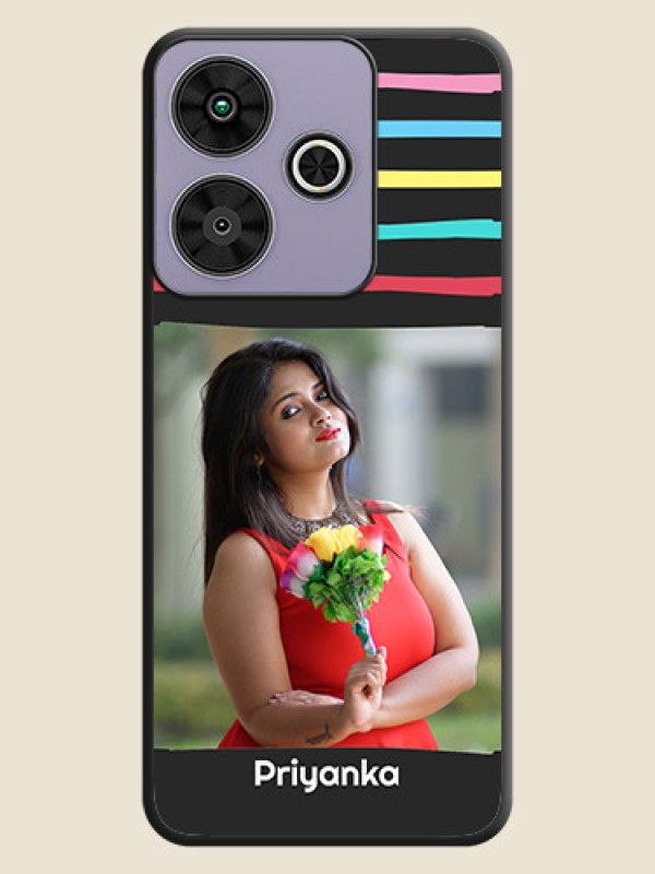 Custom Multicolor Lines with Image On Space Black Custom Soft Matte Mobile Back Cover - Poco M6 Plus 5G